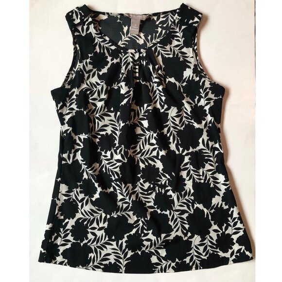 Banana Republic, Black & White, Sleeveless, flowy top, w/ floral print, Sz: S - Picture 1 of 7